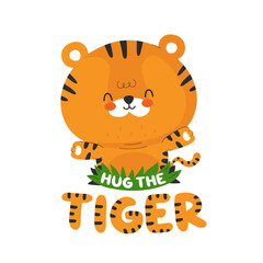 Cute funny little tiger. Vector cartoon 
