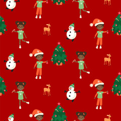 Winter Christmas eve and kids seamless pattern.
