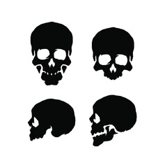 Skulls front and side view silhouette illustration, isolated on white background 