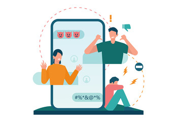 Cyberbullying concept. Online harassment with unfriendly mean