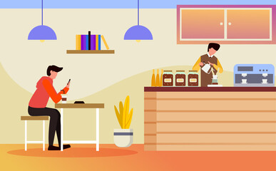 Modern coffee shop flat interior design vector illustration