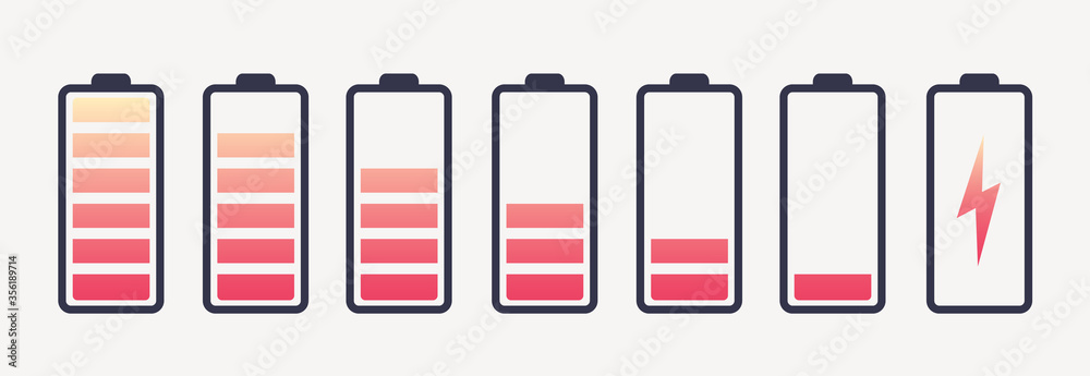 Poster vector battery symbol set different level of charge for ui energy symbol mobile phone, battery charg