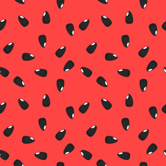 Vector illustration of red watermelon seeds seamless pattern. vector background of summer. tropical food texture.