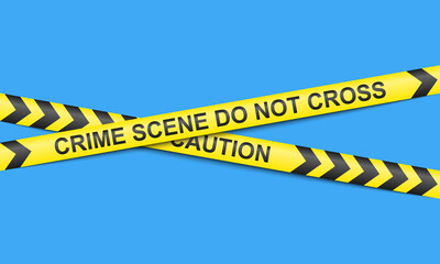 Set of black and yellow crime scene do not cross tape and caution tape isolated on blue background.