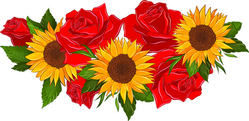 yellow sunflowers and red roses