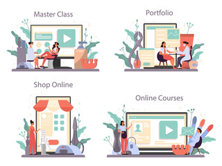 Manicurist service online service or platform set. Beauty salon worker.