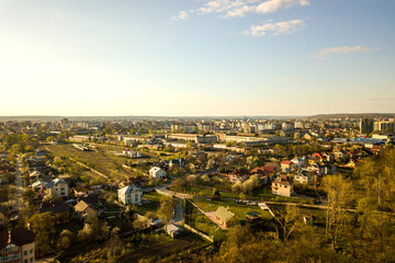 Aerial view of rural area in town with residential houses