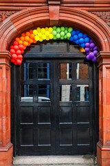 Fototapeta premium Colorful georgian doors in Dublin, Ireland. Historic doors in different colors painted as protest against English King George legal reign over the city of Dublin in Ireland