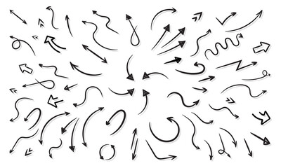 Set of hand-drawn arrows, vector graphic design. Vector illustration.