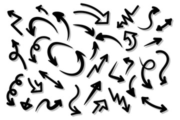 Arrow set. Vector abstract black hand drawn arrows set on white background.