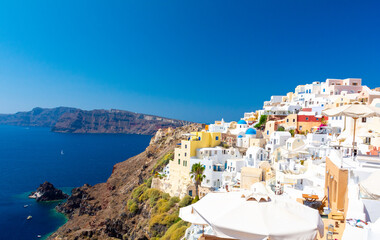 Fototapeta na wymiar beautiful view on Santorini island, Cyclades in Greece
