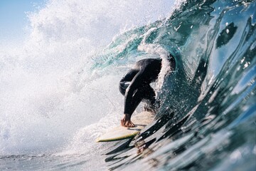 Surfer with head in wave