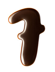 Number 8 made of chocolate syrup isolated on white background. Number seven written by liquid chocolate, top view