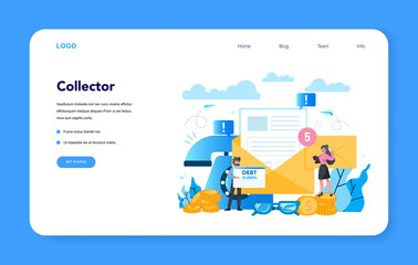 Debt collector web banner or landing page. Pursuing payment