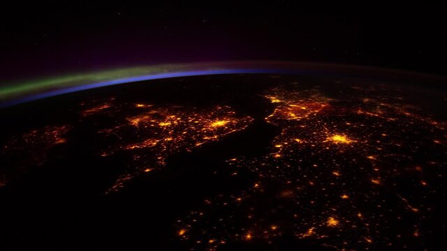 Time-Lapse ISS Aurora Borealis Europe Sudan 13 Apr 2012 From Space