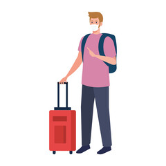 Man with medical mask and bag design, Cancelled flights travel and airport theme Vector illustration