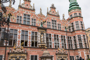 Gdansk, Poland - Juny, 2019: The Long Lane street in Gdansk. Architecture of the old town in Gdansk with city hall.