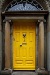 Colorful georgian doors in Dublin, Ireland. Historic doors in different colors painted as protest against English King George legal reign over the city of Dublin in Ireland
