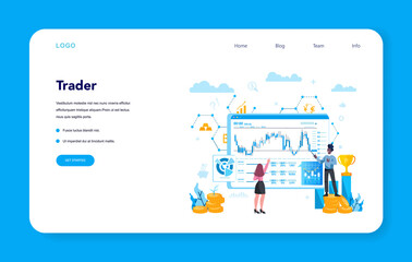 Trader, financial investment web banner or landing page. Buy, sell