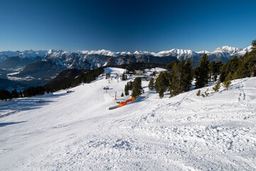 Ski slope on mountain Acherkogel in Oetztall