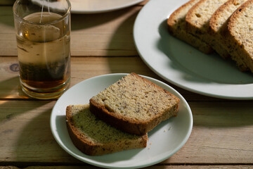 tea time with cake on the table.