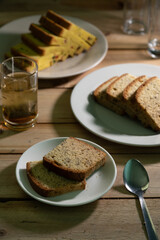 tea time with cake on the table.