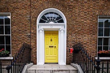 Colorful georgian doors in Dublin, Ireland. Historic doors in different colors painted as protest against English King George legal reign over the city of Dublin in Ireland - Powered by Adobe