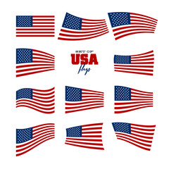 Independence and memorial day background set of united states flag usa american symbol wavy shape