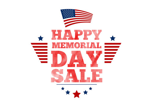 Vector Happy Memorial Day Sale banner. National american holiday illustration with USA flag. Festive poster or banner with watercolor typography.