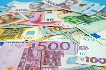 Obraz na płótnie Canvas background with different banknotes of the world. Financial concept. Much money. Money background.