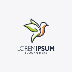 hummingbird logo design vector full line illustration