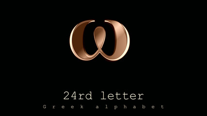 Digital graphic, logo, poster. Sign, symbol, lowercase letter of the Greek alphabet, 24th letter, last, Omega. Simplicity and elegance in the icon in ocher tones and design effects. Twenty four.