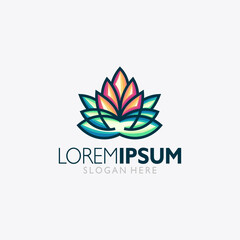 Colorful Lotus Flower Logo illustration icon concept