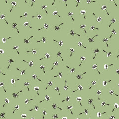 Dandelion seeds childish seamless pattern, floral pattern on green background. Texture for - fabric, wrapping, textile, wallpaper, apparel. 