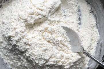 Flour in a pan, top view.