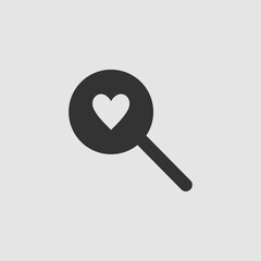 Heart search icon flat.