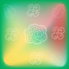 Scribbles of flowers and leaves. White sketch on a color gradient background. Vector drawing by hand.