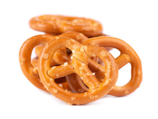 Bretzels cracker isolated on white background. Dry cracker cookies isolated. Salty snacks isolated.