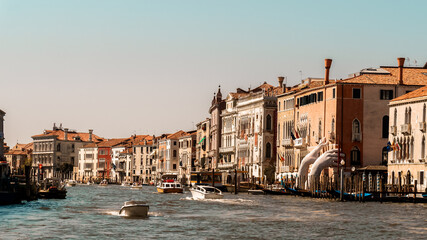 Venice canal and traditional colorful Venetian houses view. Classical Venice skyline. Venice, Italy.