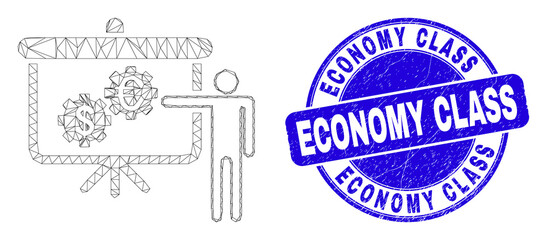 Obraz premium Web carcass financial engine presentation icon and Economy Class seal stamp. Blue vector rounded distress seal stamp with Economy Class text.