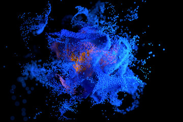 Blue and orange glowing cloud computing with particles. Coronavirus concept. Computer generated abstract background. 3d illustration