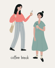 Vector illustration of girls drinking coffee.