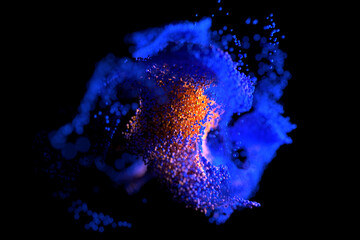 Blue and orange glowing cloud computing with particles. Coronavirus concept. Computer generated abstract background. 3d illustration