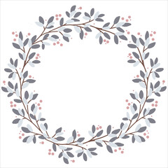 Round cute floral frame. Isolated vector object for greting cards