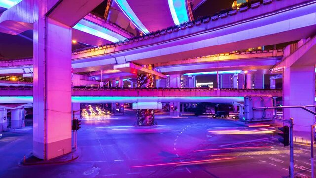 WS T/L Traffic on highway overpass / Shanghai, China
