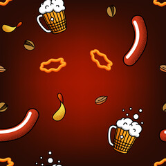 Beer seamless pattern with snacks