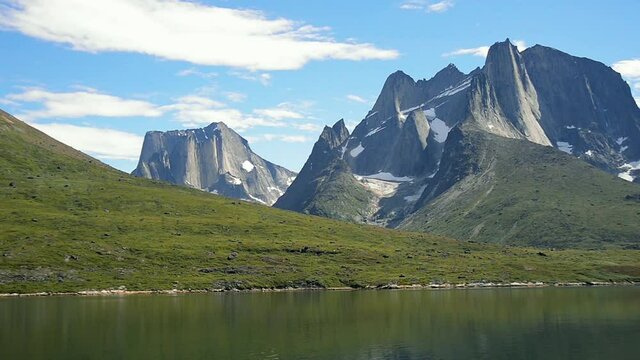 WS PAN Landscape with Ulamertorsuaq and Nalumasortoq mountains and fjord / Tasermiut, Kujalleq, Greenland