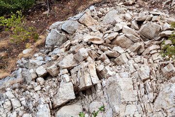 Stones on a collapsed mountain