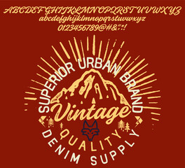 Original vintage Denim print  for t-shirt or apparel. Old school vector graphic for fashion and printing. Hand drawn  calligraphy typeface. 