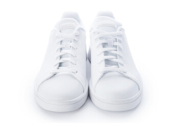Pair of stylish sneakers isolated on white background. White casual shoes
